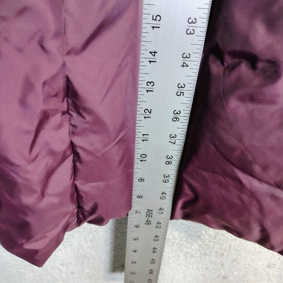 Eileen Fisher Coat Womens Large Maroon Down Parka Hooded Winter Oversized Preppy - Picture 8 of 15